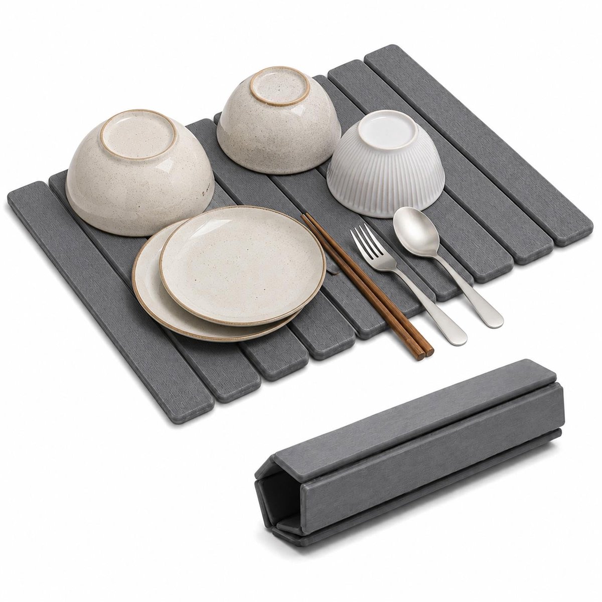 Sneldrogende Afdruipmat 60 x 40 cm - Keuken Droogmat van Steen voor Gootsteen en Aanrecht - Sterk Absorberende Watermat met Hittebestendige Eigenschappen - Multifunctionele Mat voor Keuken, Badkamer en Spoelbak - Grijs