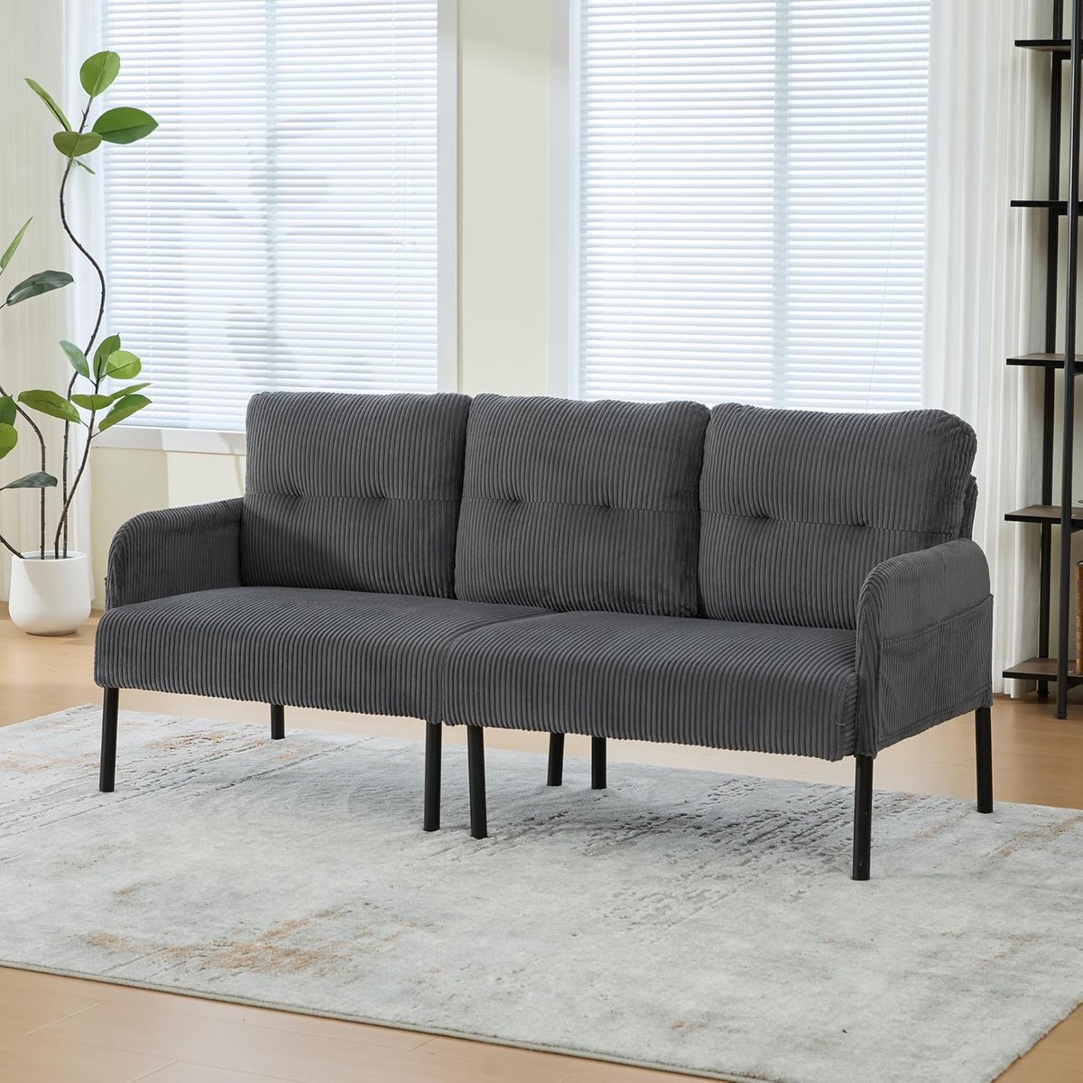 Driezitsbank - Comfortabele bank - Ontspannen Zitten - Praktische zijvakken - 171x72x80cm - Grijs
