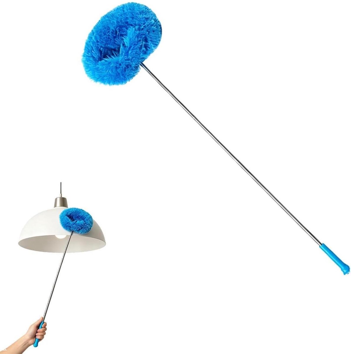 Plafondventilator reiniger - Stofwisser steel - Hoogtes reinigen - Uittrekbare stang - 115 cm - Blauw