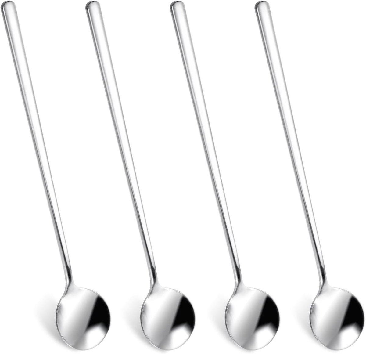 Lange roestvrijstalen lepelset voor koffie, thee en milkshakes - 16,7 cm, 4 stuks voor cocktails en koude dranken