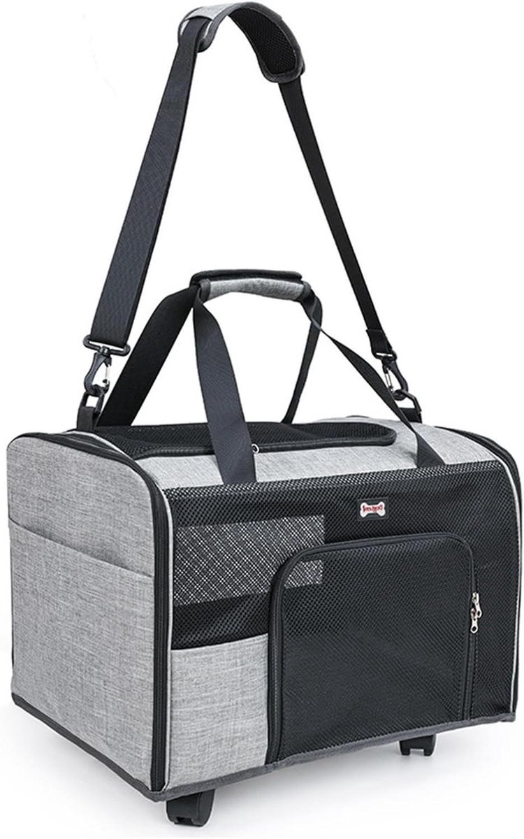 Huisdierendraagtas met wielen - Reistas voor dieren - Comfortabel reizen - Stabiele constructie - 47x38x30 cm - Grijs