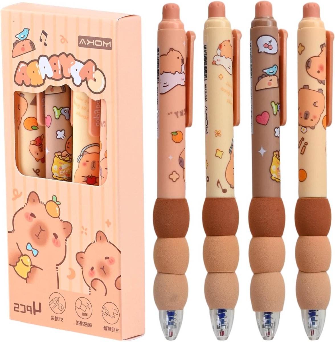 Pen Set met 4 Stuks, Vervangbare Balpen, Schoolbenodigdheden, Schrijfaccessoires voor Studenten, Creatieve Kantoorartikelen, 0.5mm Blauw
