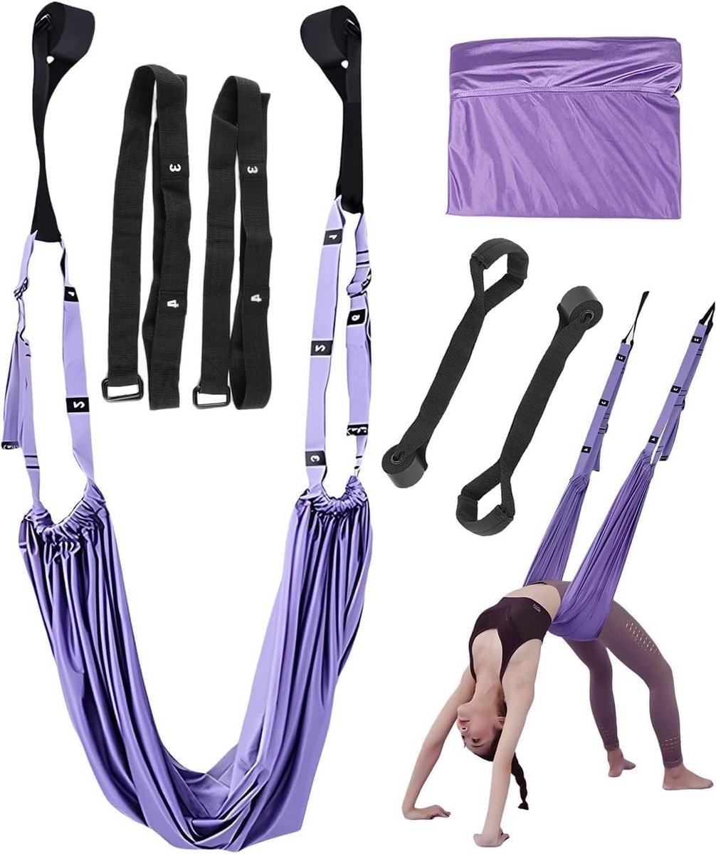 Yoga Handdoek voor Aerial Yoga, Geschikt voor Pilates en Ballet, Inclusief Stretchband en Yoga Strap voor Verbeterde Flexibiliteit en Comfort