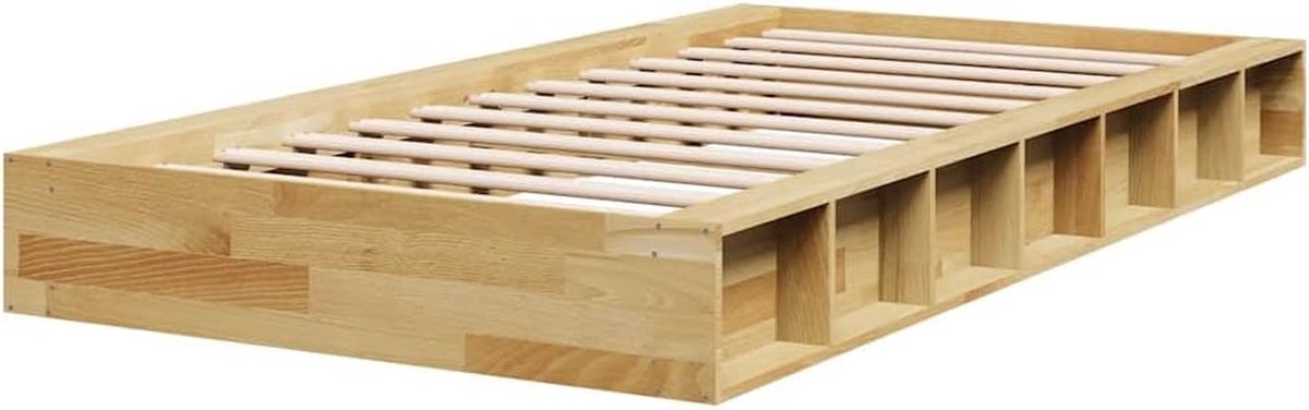 Bedframe Massief Hout - Eenpersoons Ledikant - Rustgevende Slaap - Met Open Vakken - 80x200 cm - Eiken Bruin