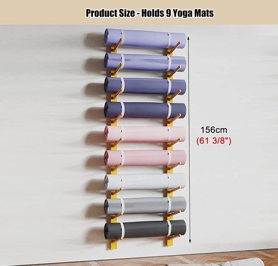 Yogamat Houder - Opbergrek Matten - Sportspullen Organiseren - Massief Houten Constructie - 9 Lagen 156 cm - Houtkleur van Yogamat — afbeelding 3