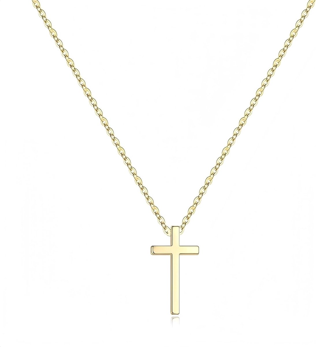 Elegante Damesketting met Kruis Pendant van 18 Karaat Goud Verguld RVS - 47 cm Lange Christelijke Ketting voor Vrouwen