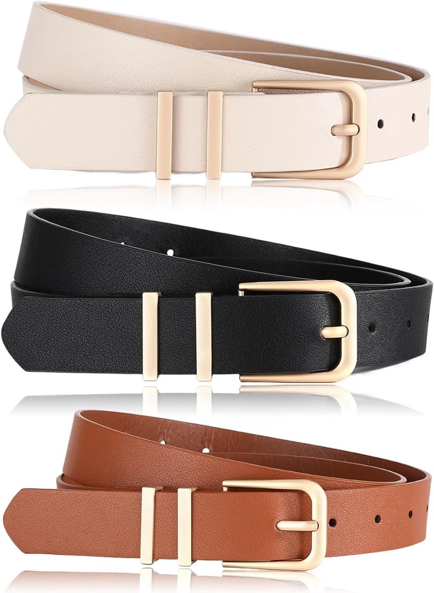 Set van 3 Dames Riemen in Zwart, Bruin en Beige voor Jurken en Zakelijke Outfits