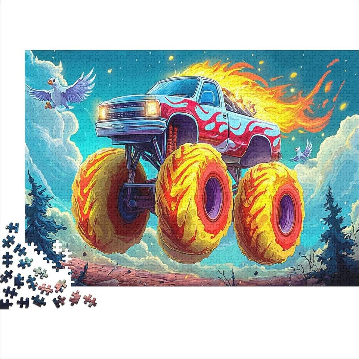 Monster Truck Puzzel - Papieren Puzzel - Ontspanning Thuis - Dynamisch Ontwerp - 1000 Stukjes - Multicolor