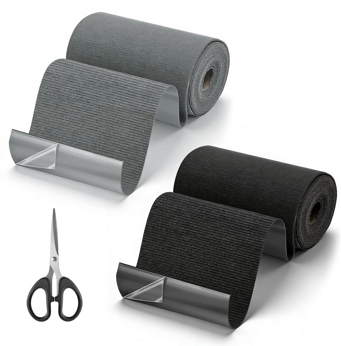Set van 2 Zelfklevende Reparatietape voor Stoffen - Waterdicht, 10 cm x 2 m, Ideaal voor Meubels, Autostoelen, Tent en Afdak, Scheurvast en Wasbaar, Inclusief Schaar (Zwart en Grijs)