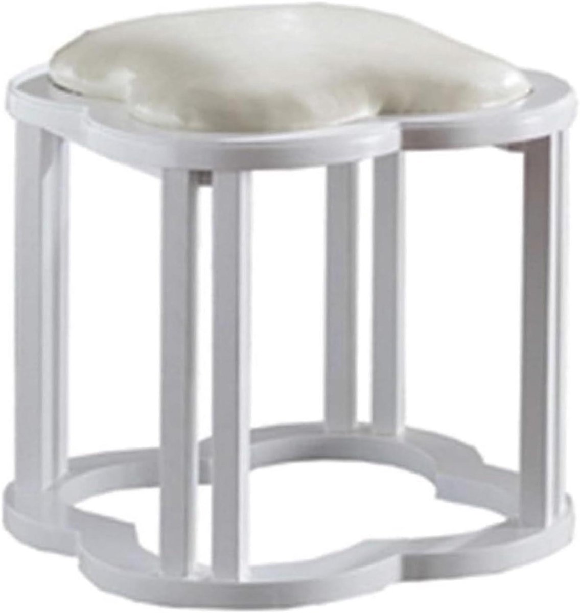 Bankkruk - Ronde poef - Voeten rusten - Massief houten basis - 41 x 38 cm - Wit