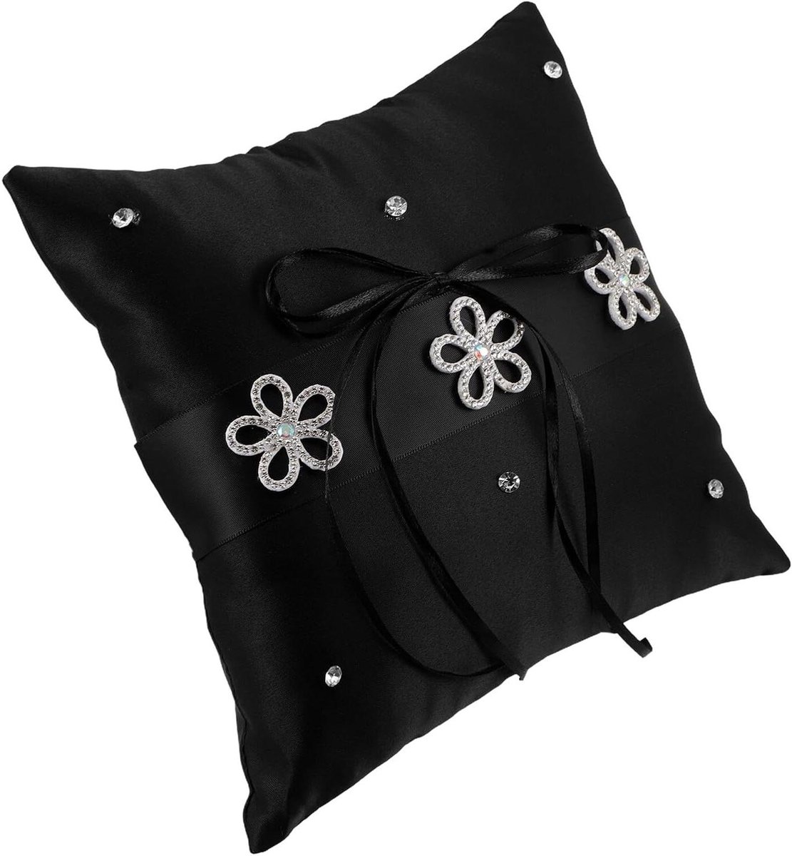 Ringkussen - Bruiloft Accessoire - Huwelijksceremonie - Vintage Kantdetails - 19.5 x 19.5 cm - Zwart