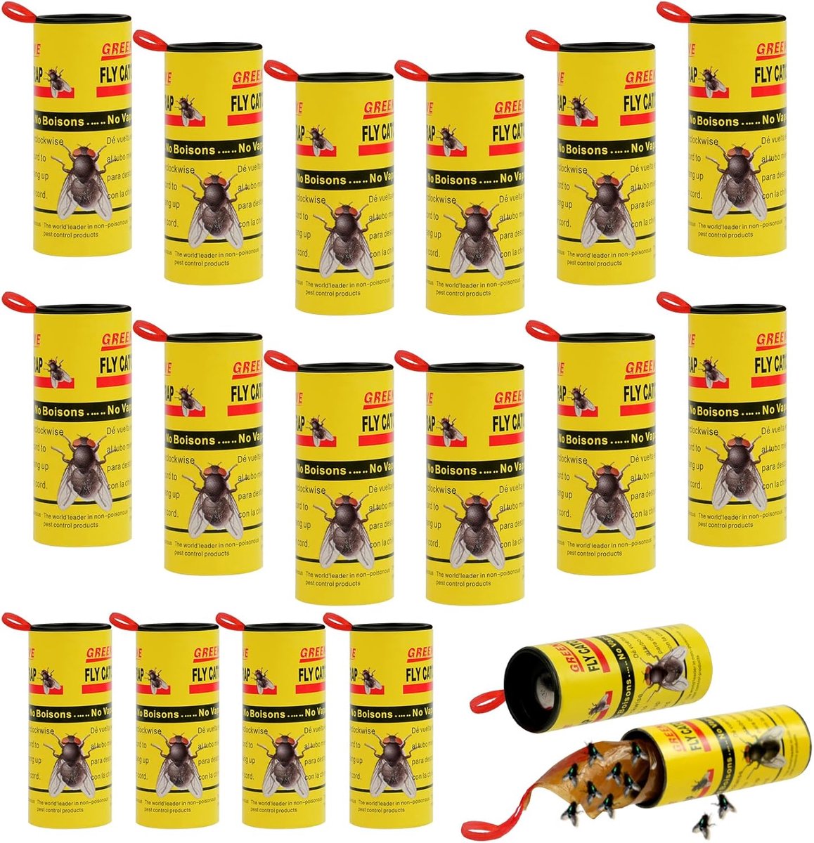 SnelShoppen - Flintronic Rol Vliegenmepper met 18 Vliegenvallen, Lijmval voor Vliegen, Kleverige Vliegenpapier voor Binnen en Buiten, Effectieve Insec