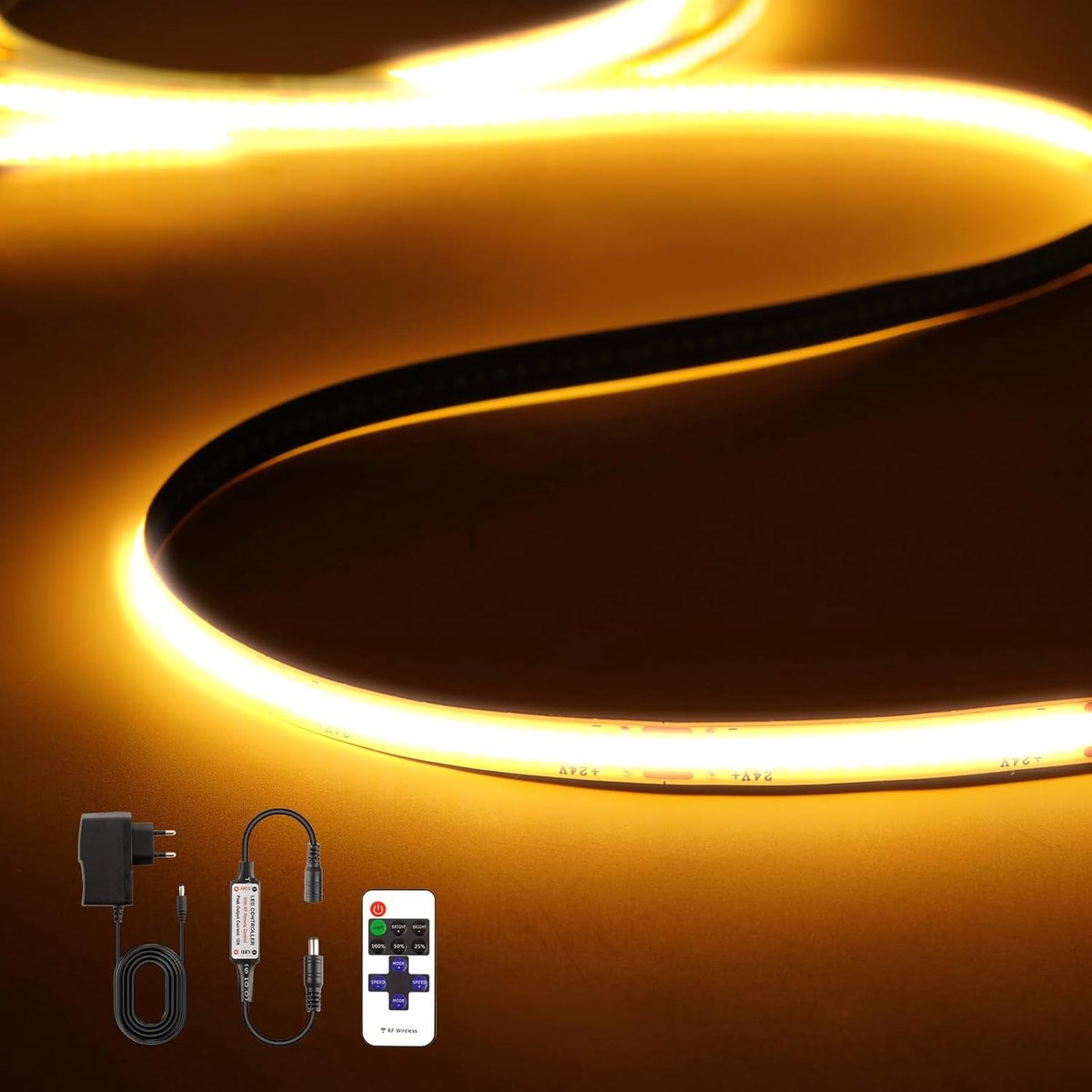 SnelShoppen - Dimbare COB LED Strip 1m 24V Warm Wit 2700K - 320 LED's/m - Flexibele LED Strip voor Slaapkamer, Huis, Kast, Doe-Het-Zelf Verlichting me