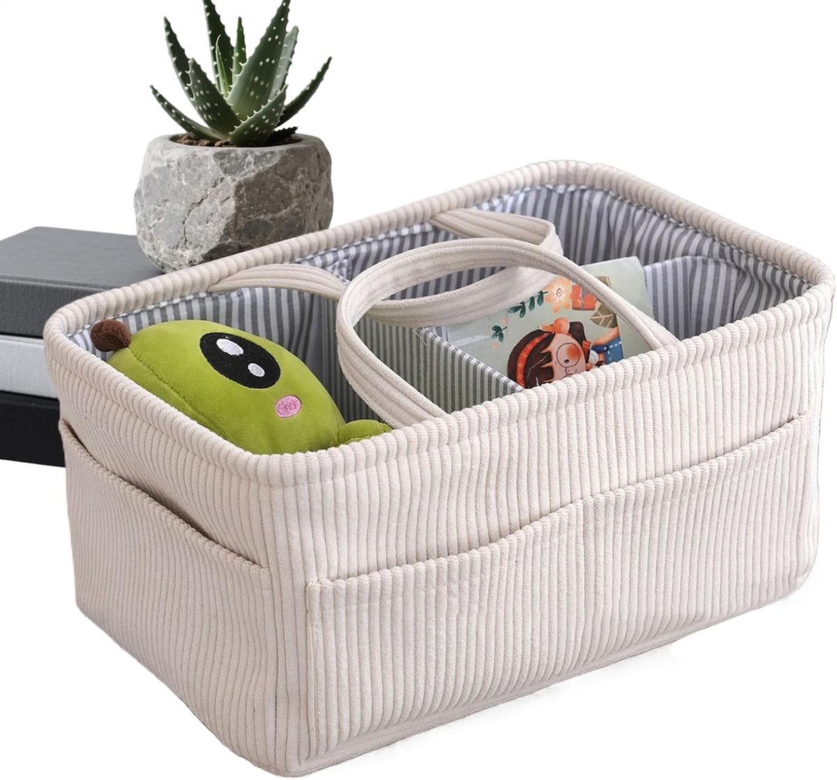SnelShoppen - Luiermand Organizer Draagtas met Compartimenten | Kids Commode Organizer voor Thuis, Nachtkastje, Bureau, Bank en Auto | Zacht Corduroy