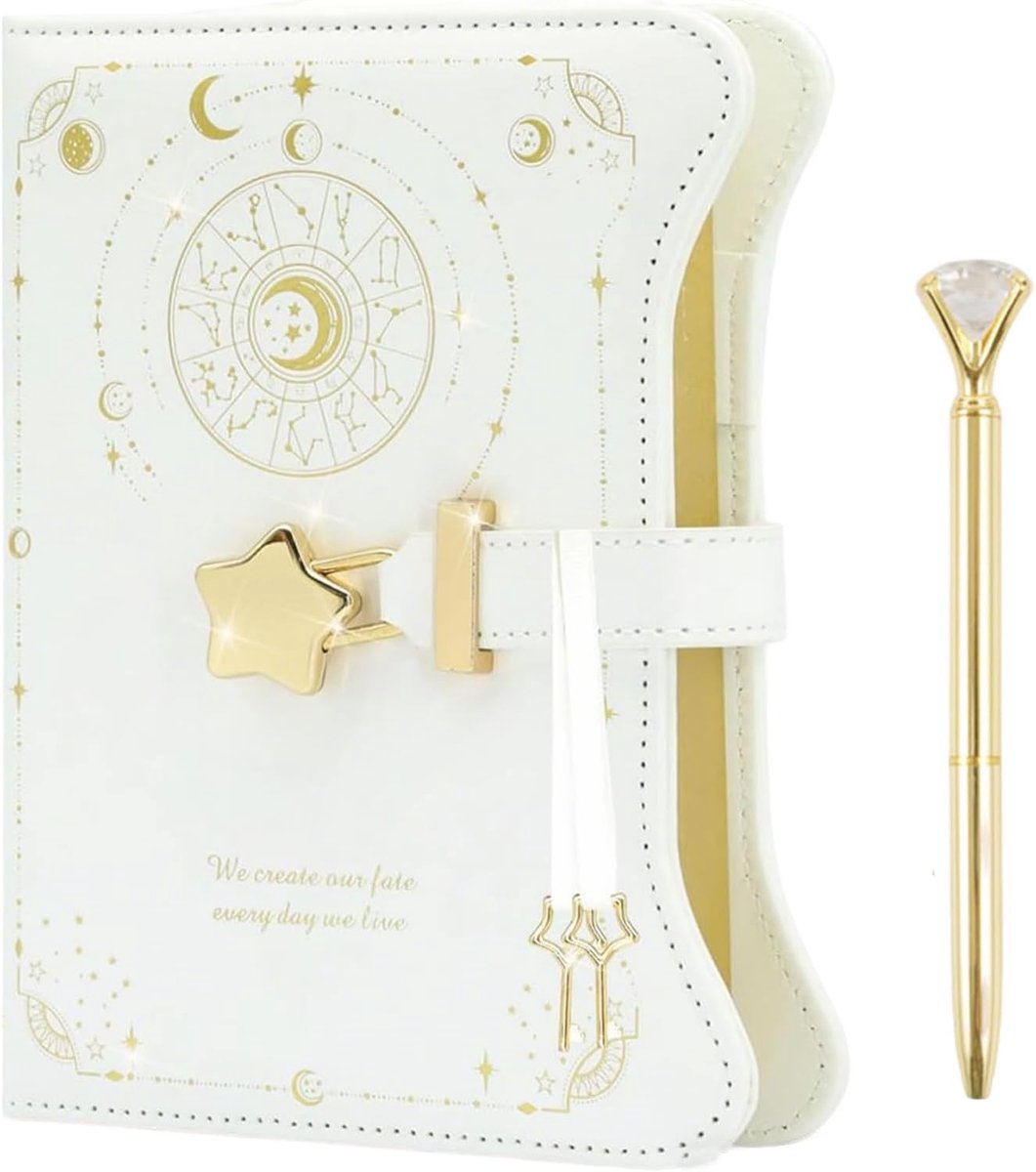 Thijox - Dagboek met slot voor meisjes B6, afsluitbaar notitieboek met sleutel, 360 pagina's, PU-cover, schrijfdagboek voor tieners, cadeau-idee beige