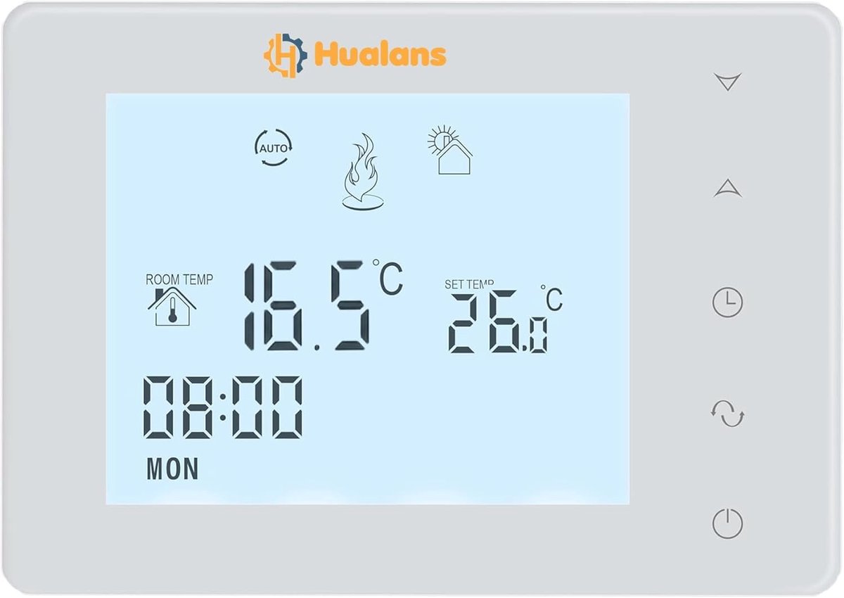 Thijox - Programmeerbare Kamerthermostaat voor Gasketel, Digitale Wandthermostaat met 2 Draden, Batterijloos, Ideaal voor Thuisgebruik