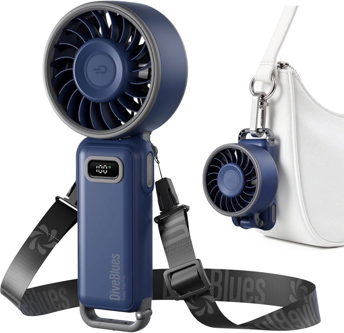 SnelShoppen - Draagbare Handventilator Turbo-Ventilator 4-in-1, 12U Koeltijd, 100 Snelheden, 180° Opvouwbaar, USB Mini-Ventilator voor Hand, Bureau, R