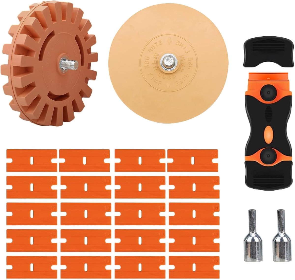 Thijox - Zelfklevende rubberen gum met adapter en kunststof schraper voor professionele verwijdering van folies, lijmresten en etiketten van glas, kun