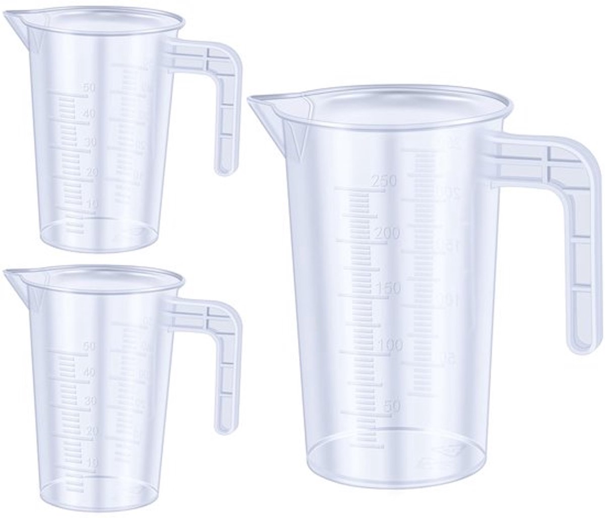 Maatbeker 50 + 50 + 250 ml, plastic, maatbeker, keuken, maatbeker, plastic, glas, droge voeding, hond, transparant, dispenser, vloeibaar wasmiddel, keuken, kom, maatbeker