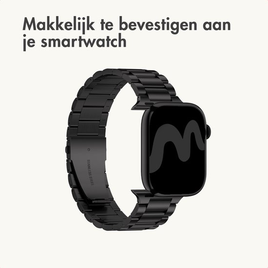 Stalen bandje - Geschikt voor Apple Watch 1, 2, 3, 4, 5, 6, 7, 8, 9, 10, 11, SE, Ultra (2 / 3) - 44/45/46/49 mm - Zwart