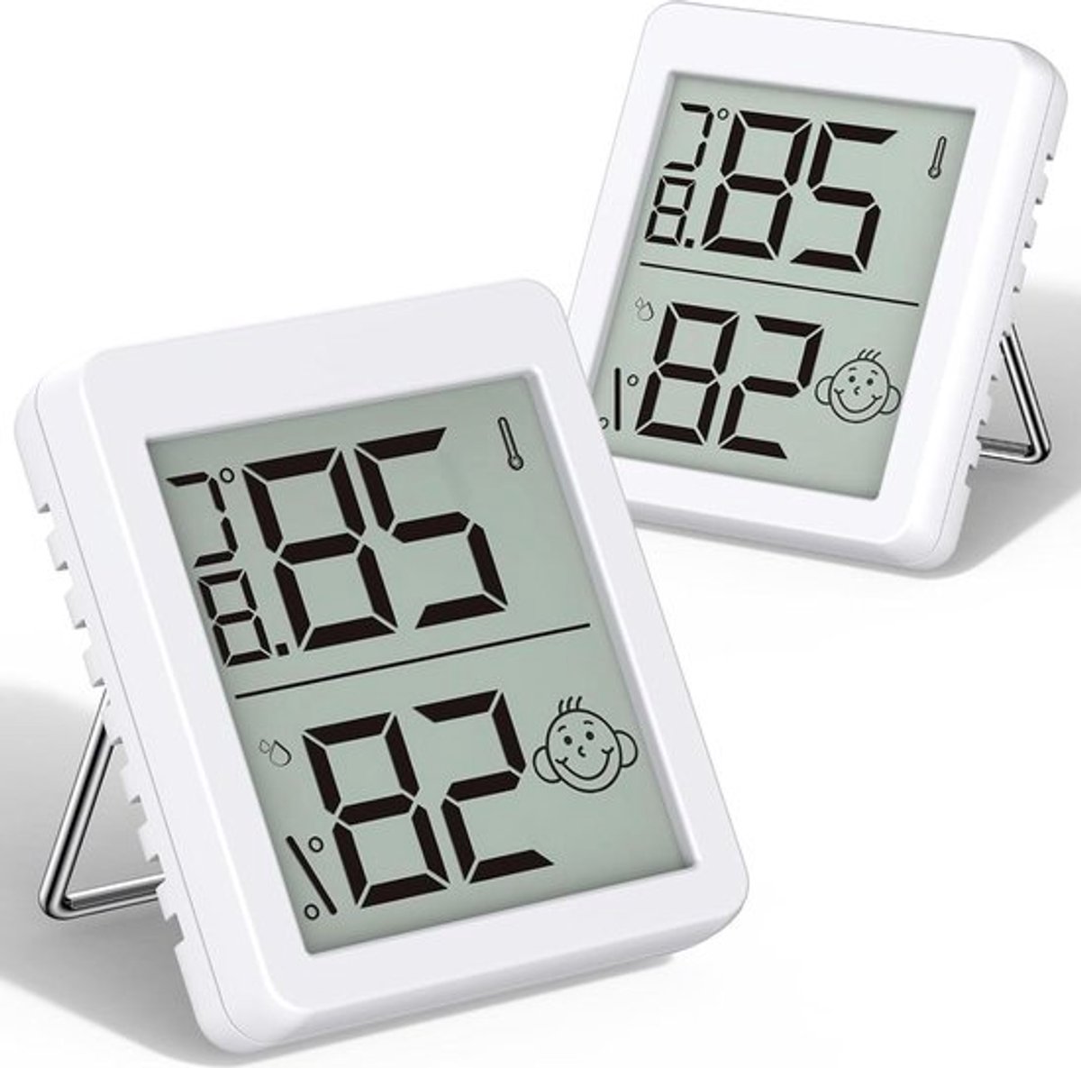 Kamerthermometer - 2 sets digitale mini-lcd-thermometer hygrometer luchtvochtigheid - staand of hangend voor binnen woonkamer kinderkamer kantoor koelkast