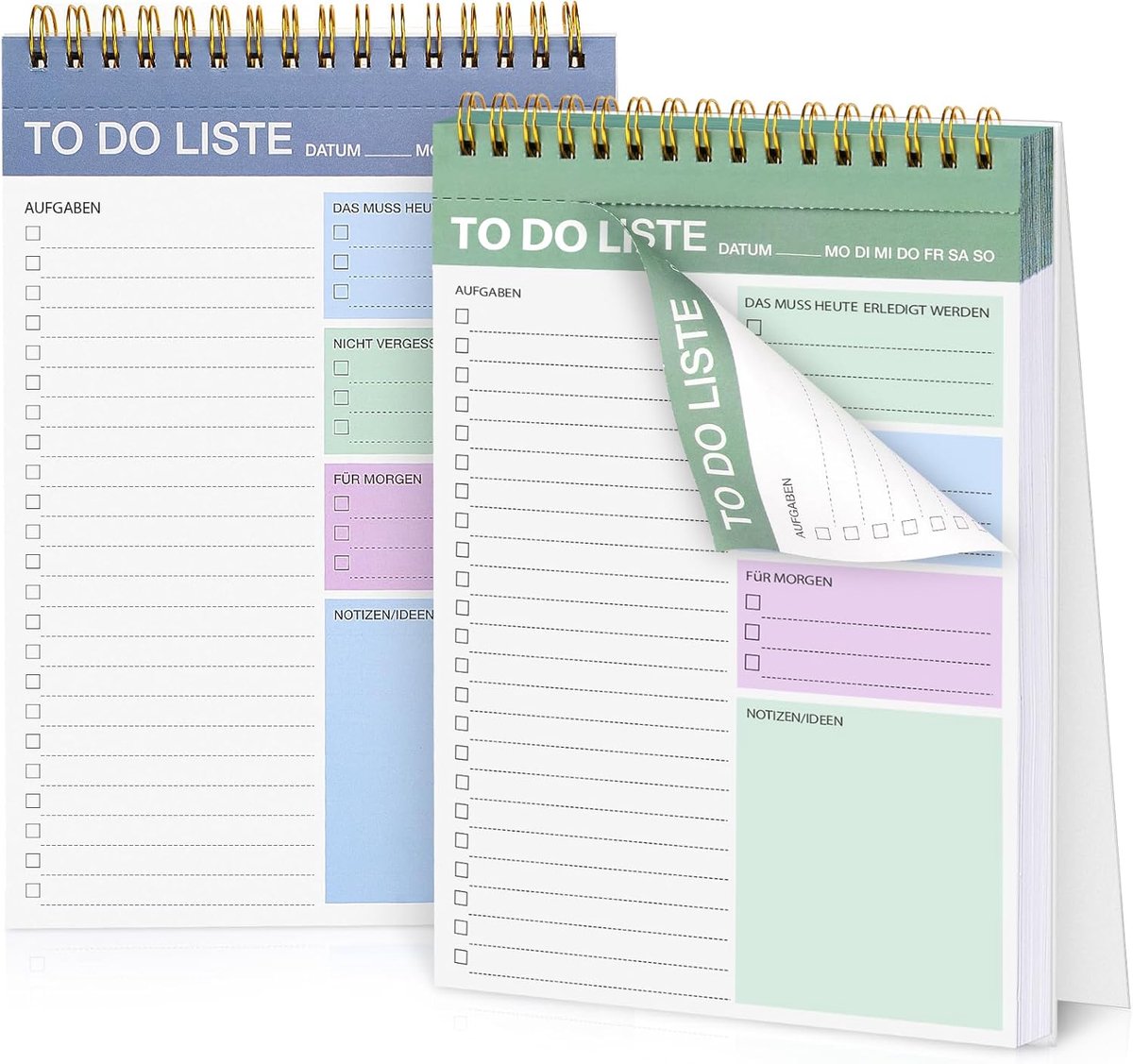 SnelShoppen - Dagplanner Ongedateerd Scheurbaar 2 Stuks Weekplanner To Do Planner Dubbelzijdig Schrijven Notitieboek met To Do Lijst Terminplanner Spi