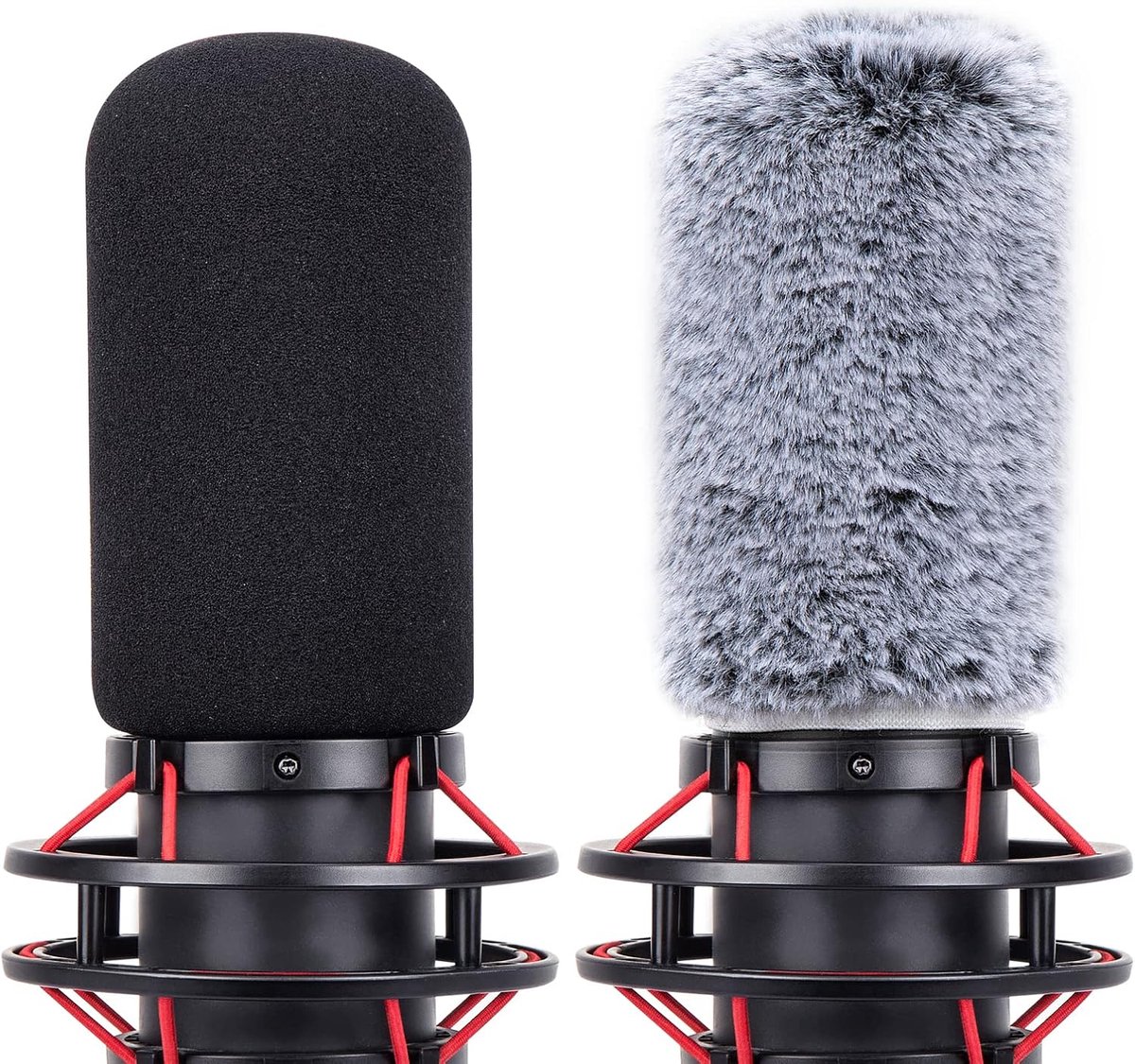 SnelShoppen - 2x YOUSHARES QuadCast S Pop Filter Harige Microfoon Voorruit Muff - Ruisonderdrukking voor HyperX QuadCast Microfoons - Verbeter Geluids