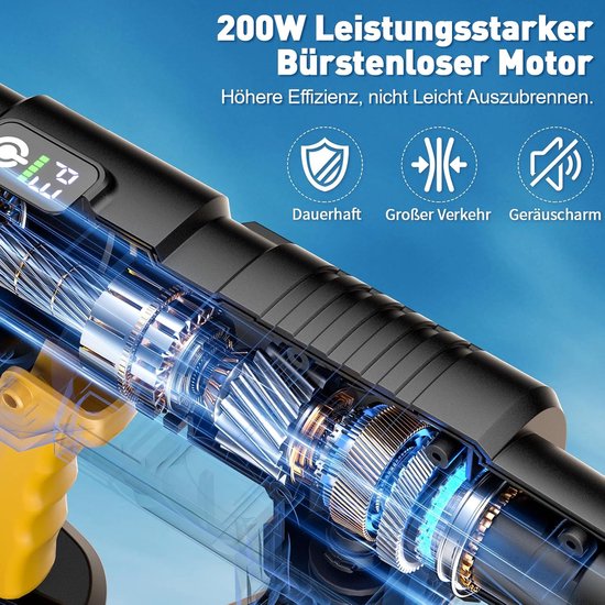 SnelShoppen - Akku Hochdruckreiniger voor Tuin, Auto, Teras, Hoge Druk, Draadloos, Compact, Lichtgewicht, 111 Bar, Inclusief Accessoires, Ideaal voor van Snelshoppen — afbeelding 5