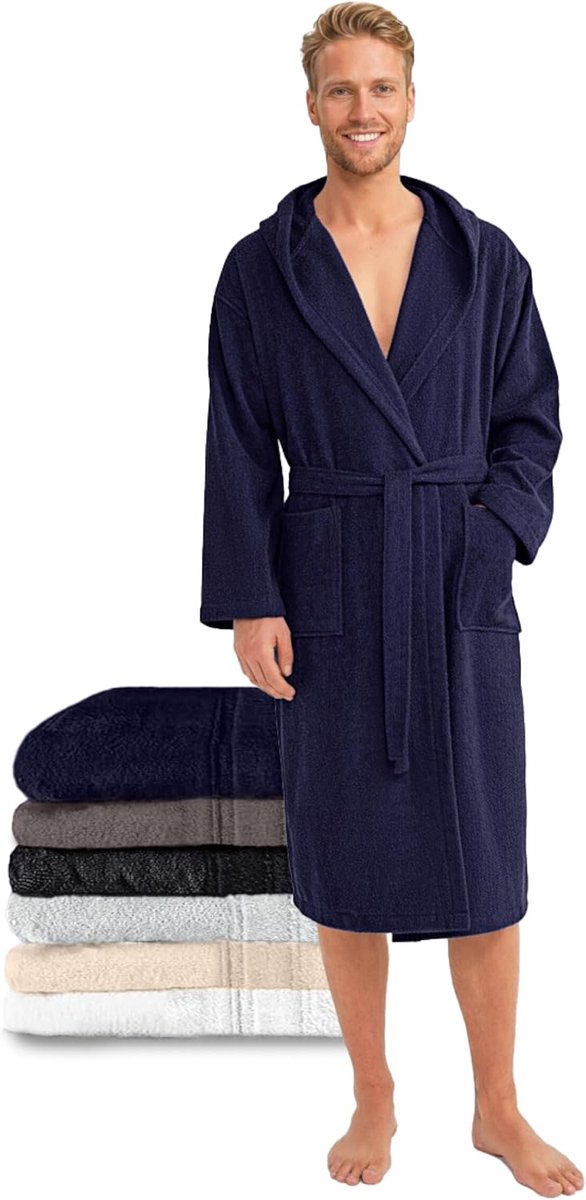 SnelShoppen - Herenbadjas 100% Oeko-Tex katoen - Comfortabele badstof badjas voor thuis, sauna, wellness, douche en bad - Zachte en absorberende badja