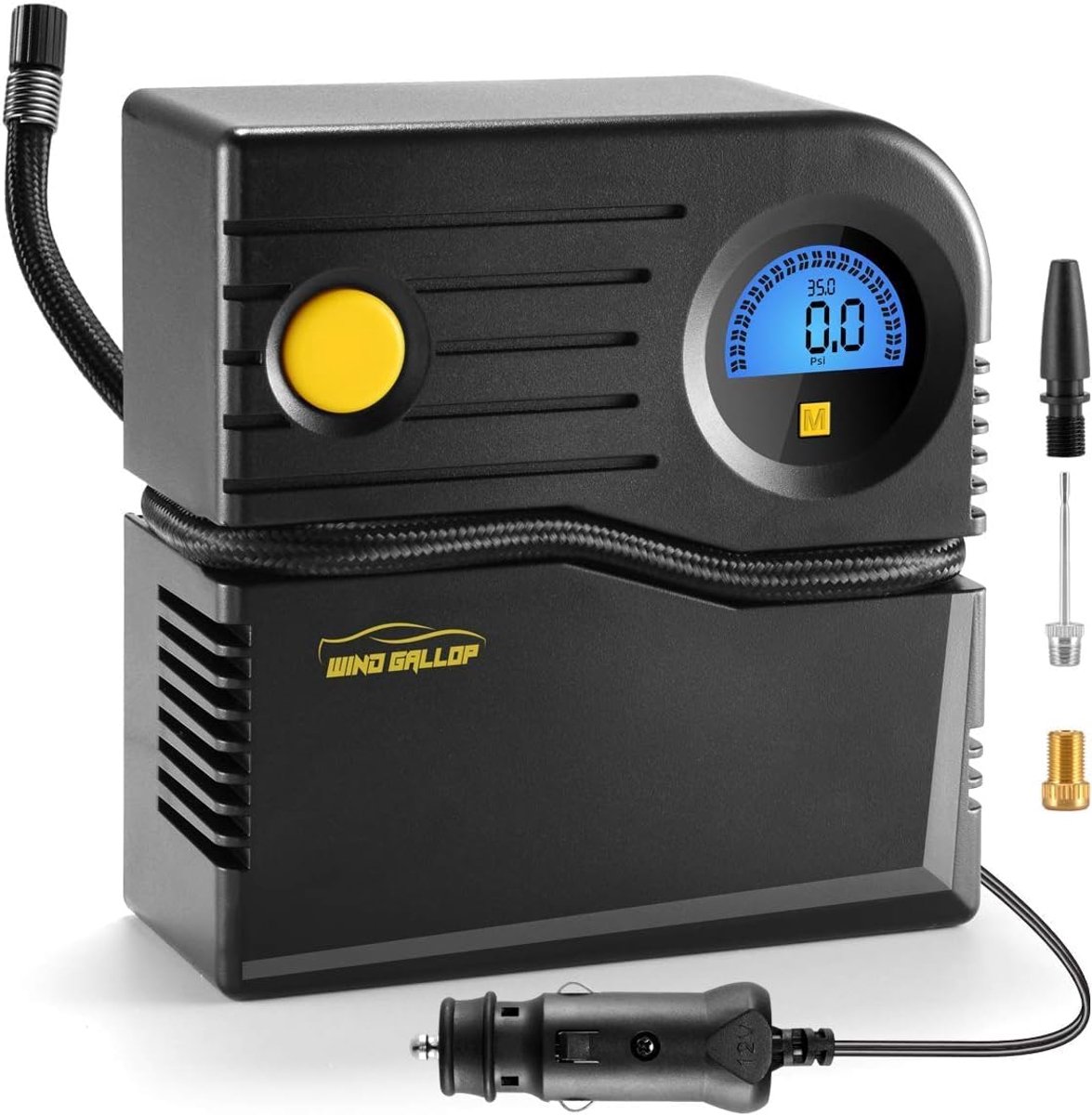 SnelShoppen - Draagbare Luchtcompressor Bandenpomp 12V DC met Manometer voor Autobanden, Fietsen, Motoren en Bandenballen - Elektrische Luchtpomp Blau