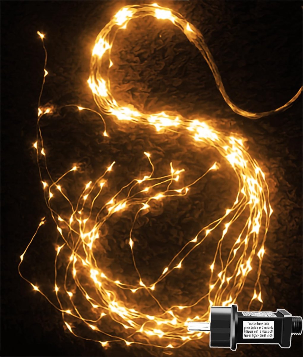 Thijox - Lichterzweep 1M 100 LED Lichtbundel met Stroom, Timer, 9 Modi, Waterdichte Waterval Lichtketting voor Binnen en Buiten, Kerstdecoratie Warm W