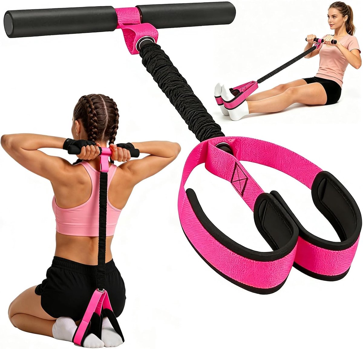 SnelShoppen - Afslankweerstandsbanden Sport, 50 LBS Pedaalweerstandsbanden voor Vrouwen, Beginners, Yogaliefhebbers - Roze Thuisfitness Set voor Woonk