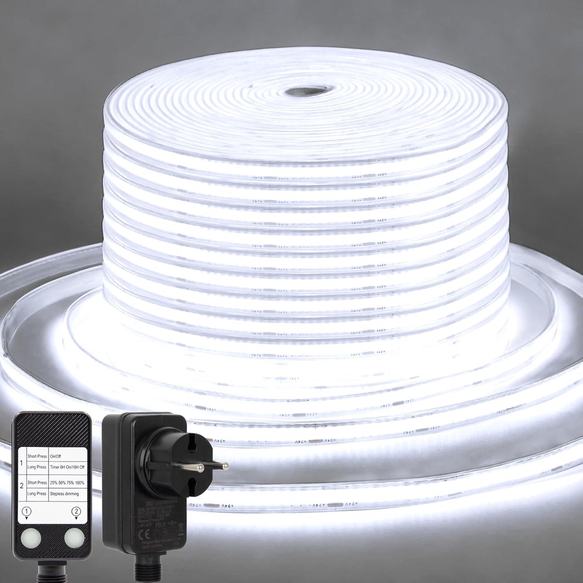 SnelShoppen - Dimbare 15m LED-strip Wit 6500K Waterdicht met Timer - Flexibel Zelfklevend LED-lint voor Keuken, Buiten, DIY Decoratie