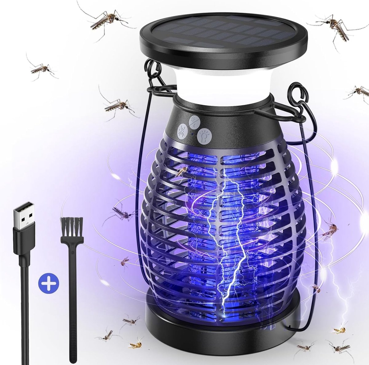 SnelShoppen - Insectenverdelger op Zonne-energie, Elektrisch, 4200V UV Insectenval, 4000mAh USB-oplaadbaar, Muggenlamp, IP66 Waterdicht, Perfect voor