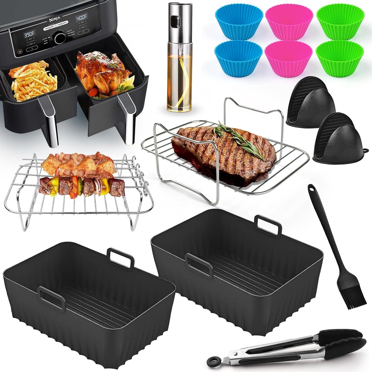 SnelShoppen Ninja Airfryer Accessoires Set voor AF300EU AF400EU DZ400EU & Dual Zone 7 6L-9 5L BPA-Vrij Herbruikbaar Vaatwasmachinebestendig P