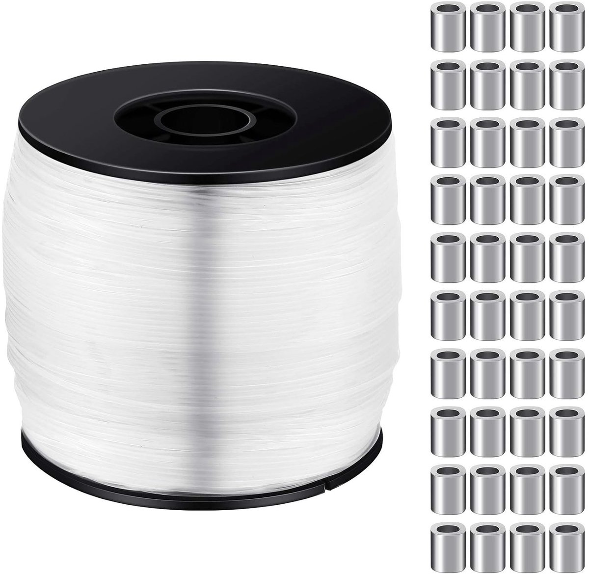 SnelShoppen - Transparante Hangdraad 650ft, Sterke Visserslijn tot 40 kg, 100 Aluminium Kabelbinders, Hangset voor DIY Projecten en Decoratie
