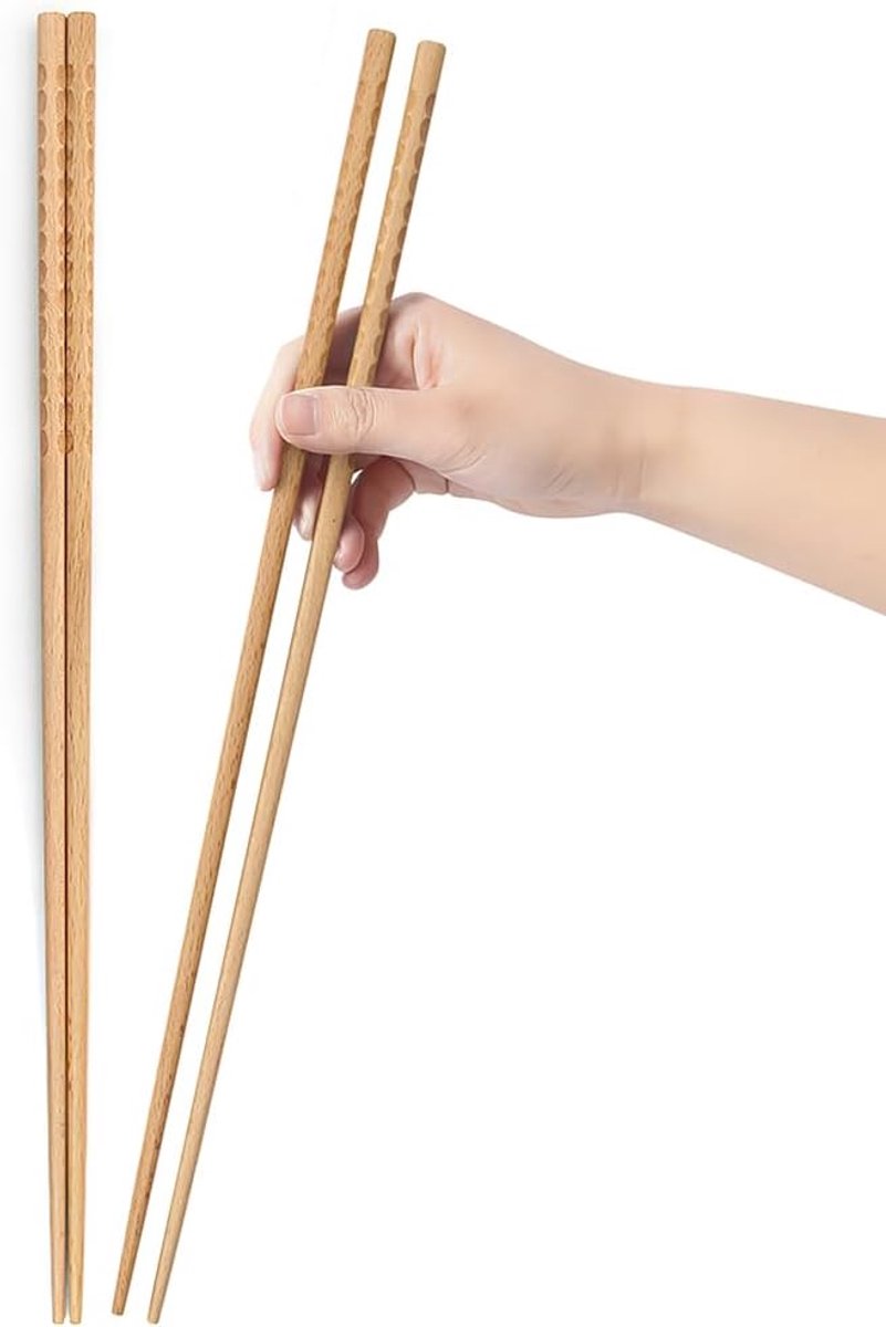 SnelShoppen - Long Chopsticks 33 cm Herbruikbare Natuurlijke Houten Chopsticks voor Hot Pot, Frituren, Koken en Noodles - 2 Paar Beukenhout