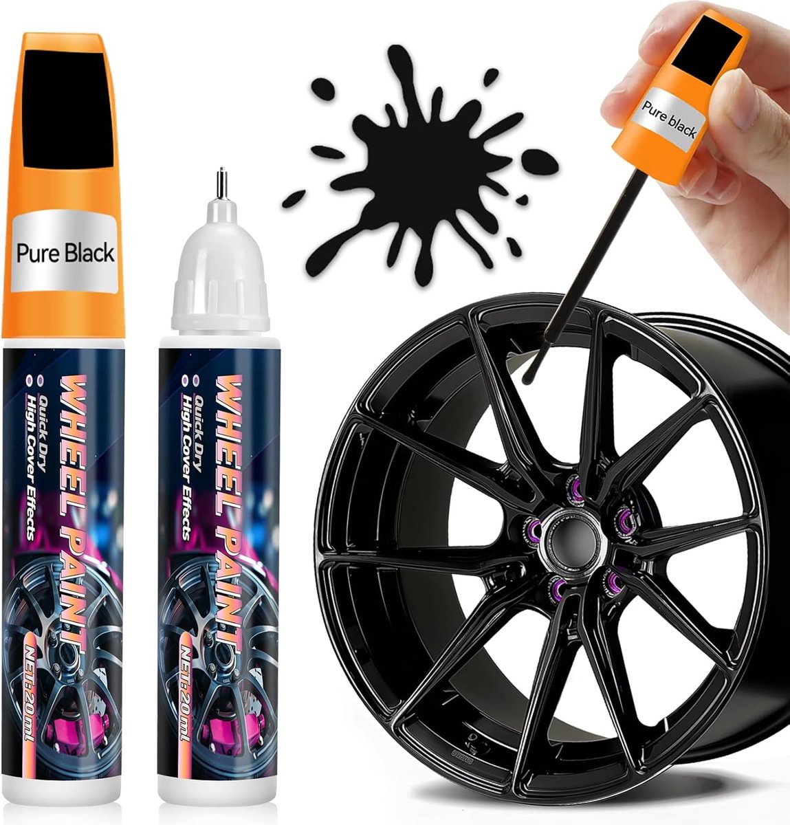 SnelShoppen - 2-in-1 Autolak voor Velgen en Ringen - Snelle en Eenvoudige Reparatie, Hoogwaardige Kwaliteit, Diverse Kleuren voor Auto Onderhoud