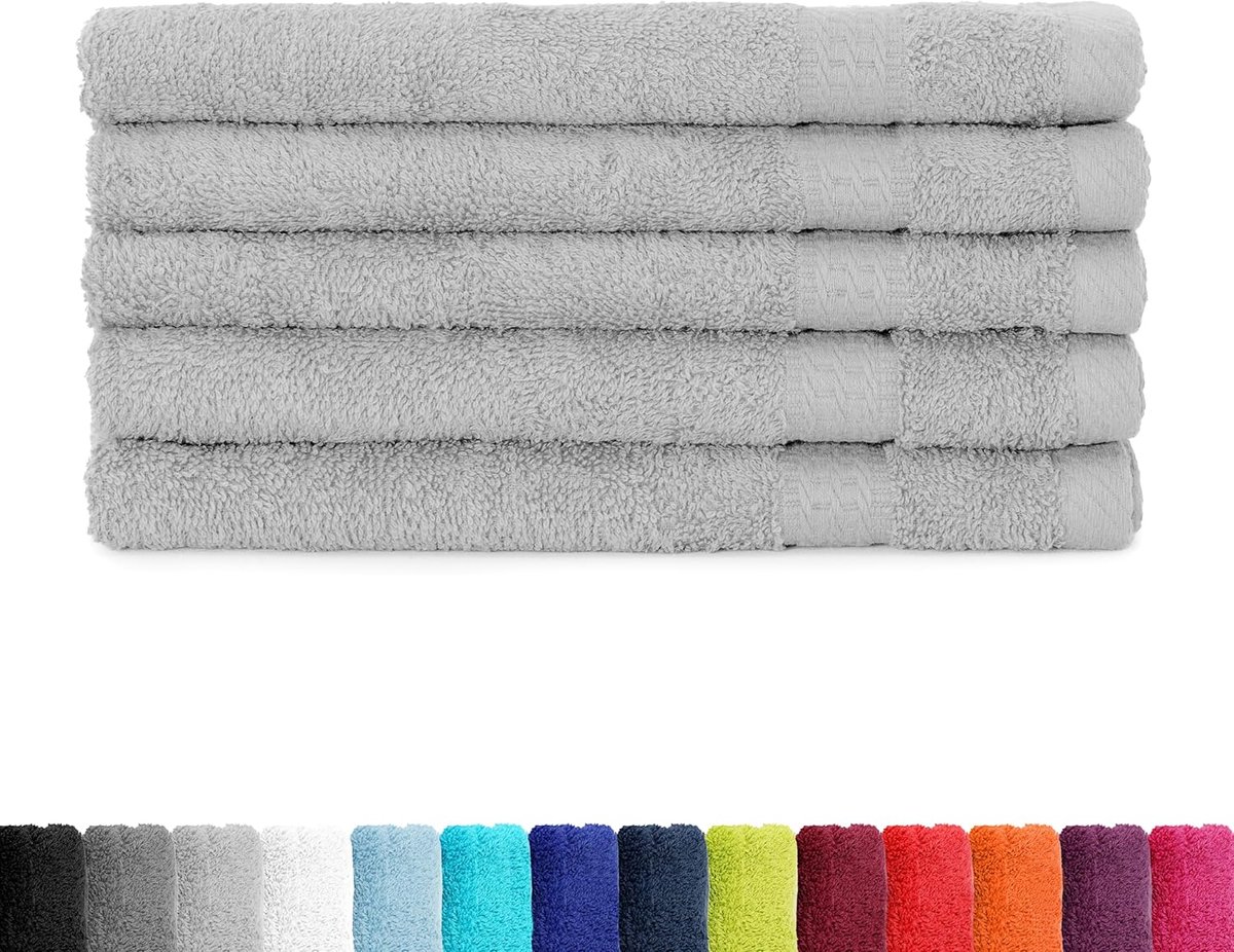 SnelShoppen - BaSaTex Gastendoeken 30x50cm 5-pack - 100% Katoen Zilvergrijs - Fluffy, Zacht, Absorberend - Perfect voor Badkamer, Logeerkamer, Camping