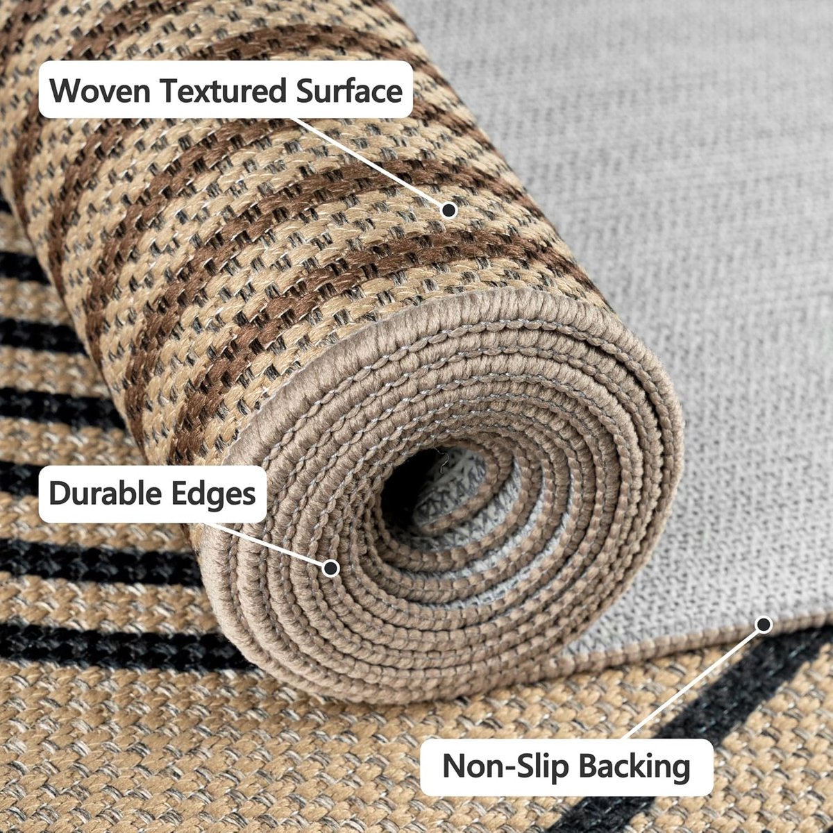 SnelShoppen - Walking Mat, Keukenmat met Jute Look, Wasmachinevriendelijke Loper, Antislip Keukenmat, Bruine Buitentapijt voor Keuken, Woonkamer, Slaa
