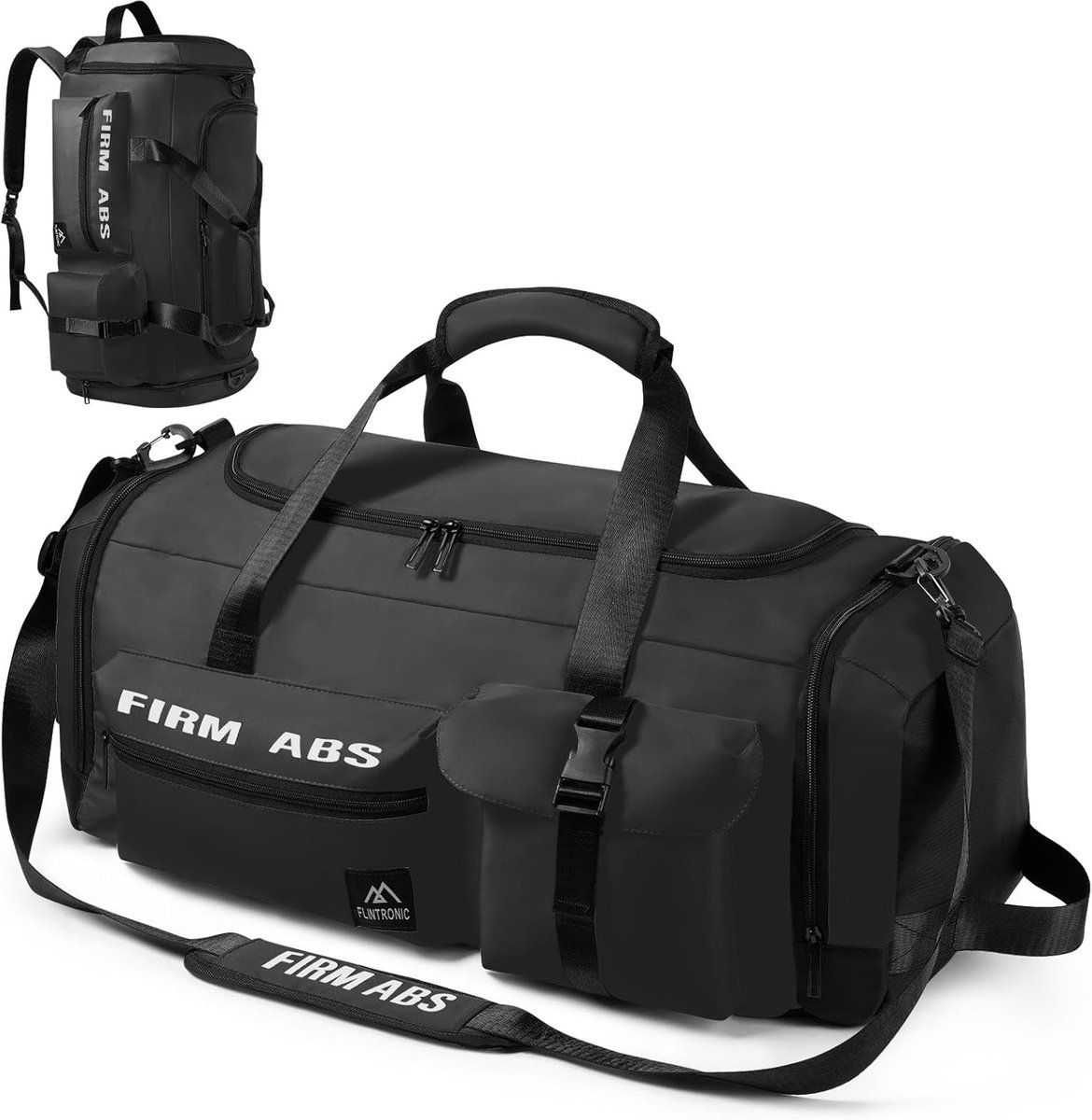 SnelShoppen - Flintronic 65L 3-in-1 Waterproof Sports Bag met Schoencompartiment + Nat Vak, Reistas met Schouderband + Rugzakfunctie, Zwart, 65L, Mode