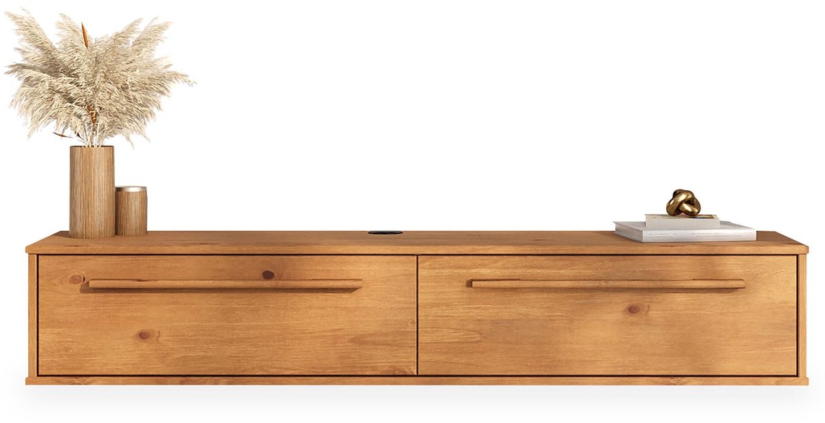 Lowboard TECCA 145 cm met 2 kleppen van massief hout - eiken afwerking