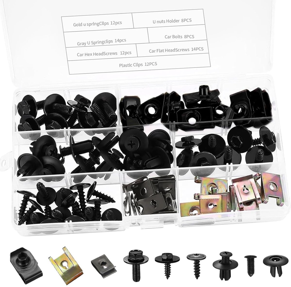 SnelShoppen - 80-delig Body Screws Set, Universele U Type Bevestigingsclips, Metalen Schroeven en Clips voor Auto Ondertray en Fender Reparatie