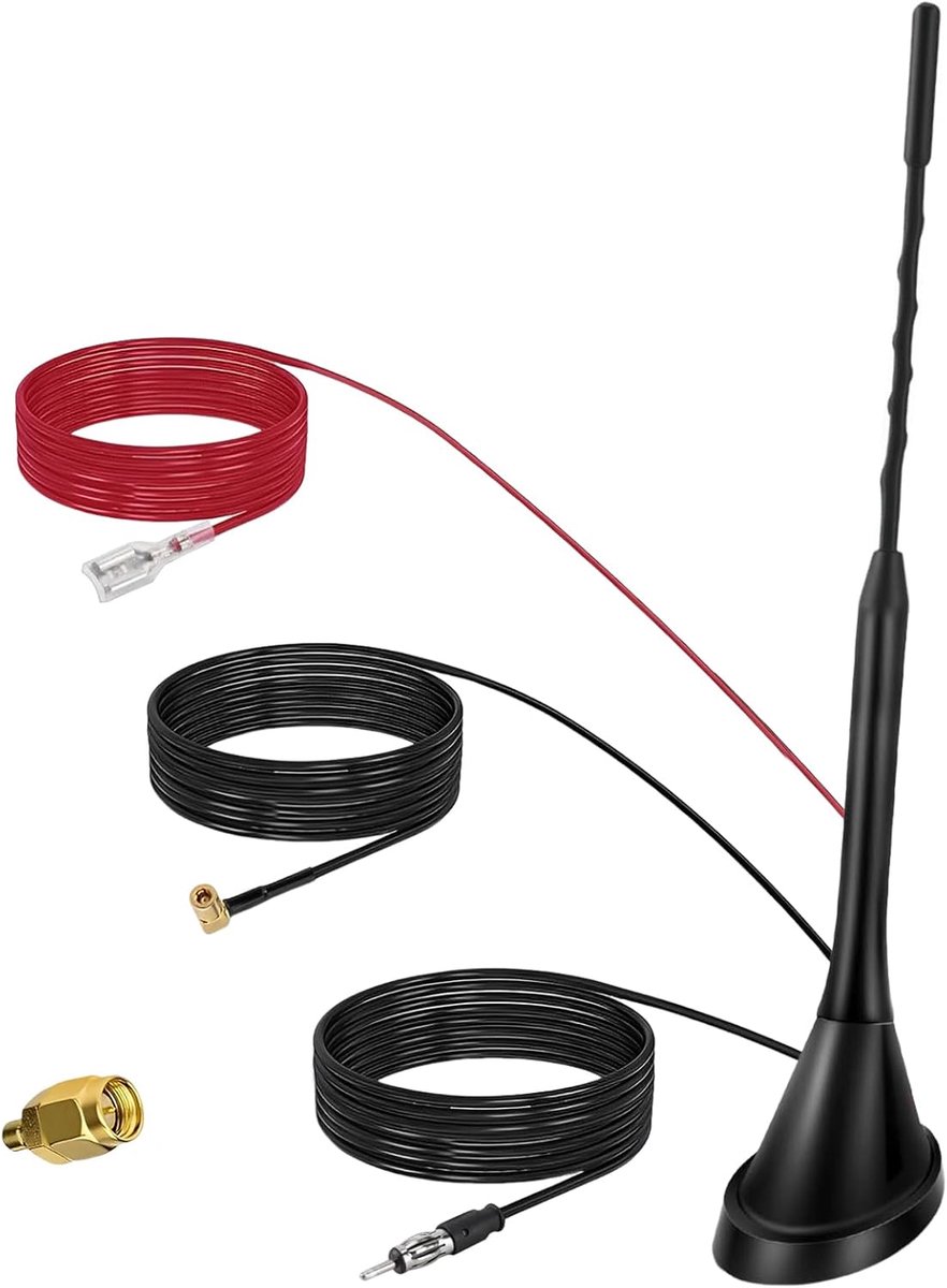 SnelShoppen - DAB+ Auto Antenne met SMB/SMA Adapter, Digitale DAB Antenne met 5M Kabel voor DAB AM/FM Autoradio's, Compatibel met Blaupunkt, Pioneer,