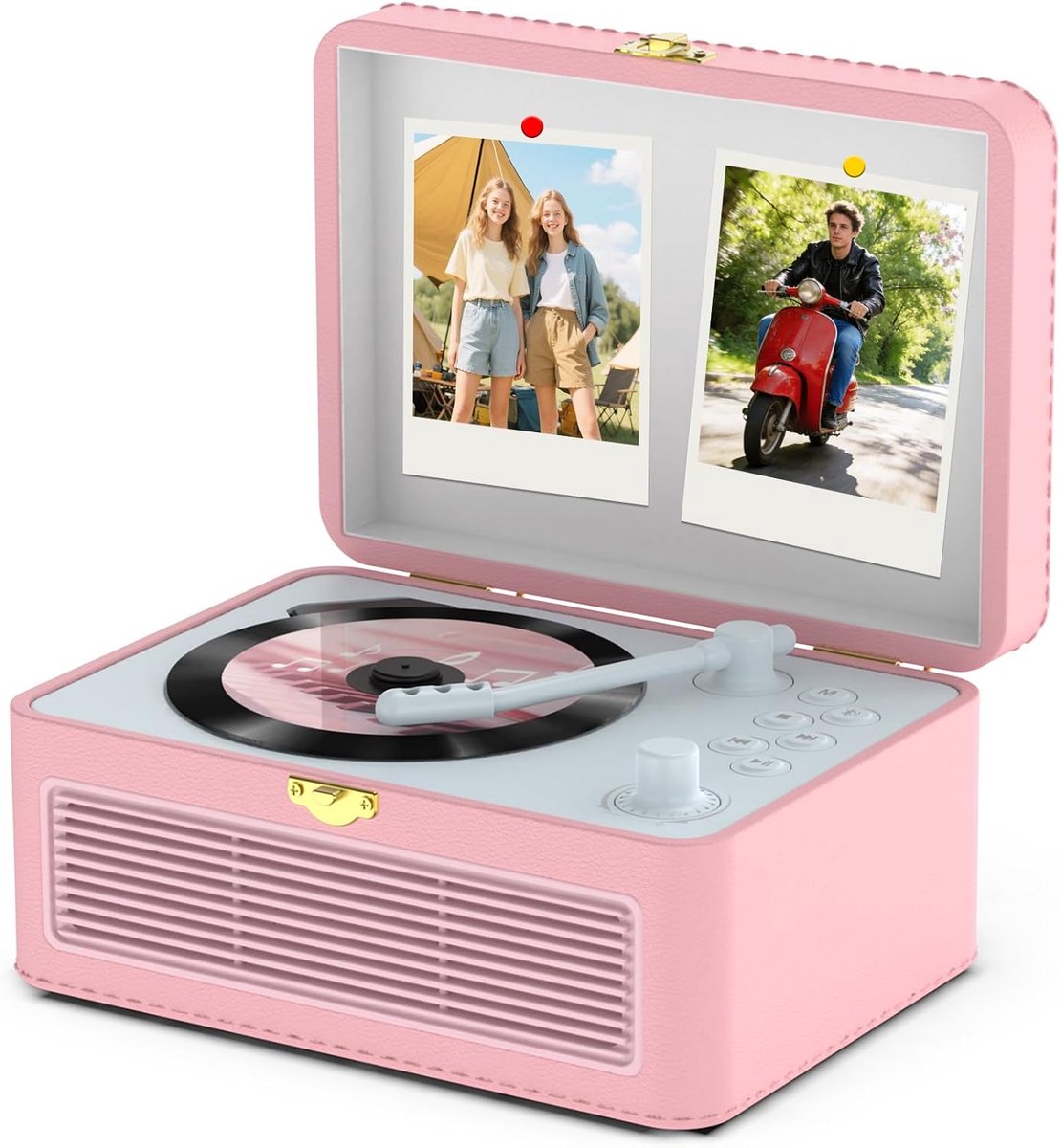SnelShoppen - Draagbare CD Speler Bluetooth Retro Radio met Luidspreker, Ondersteuning USB & AUX Afspelen, Afstandsbediening, Stofhoes PU Leer Roze vo