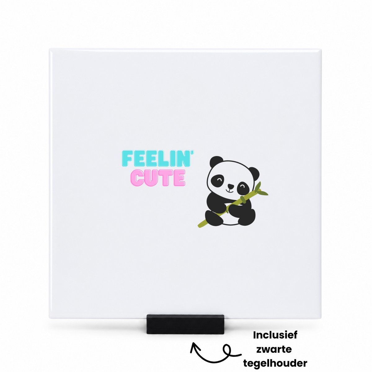 Hacebo feelin cute panda tegeltje met tegelhouder - Panda - panda liefhebbers - tegeltjes met tekst - verjaardag - dieren liefhebbers - cadeau - kado - geschenk - verjaardagscadeau - spreuktegels - 15x15 CM Wit