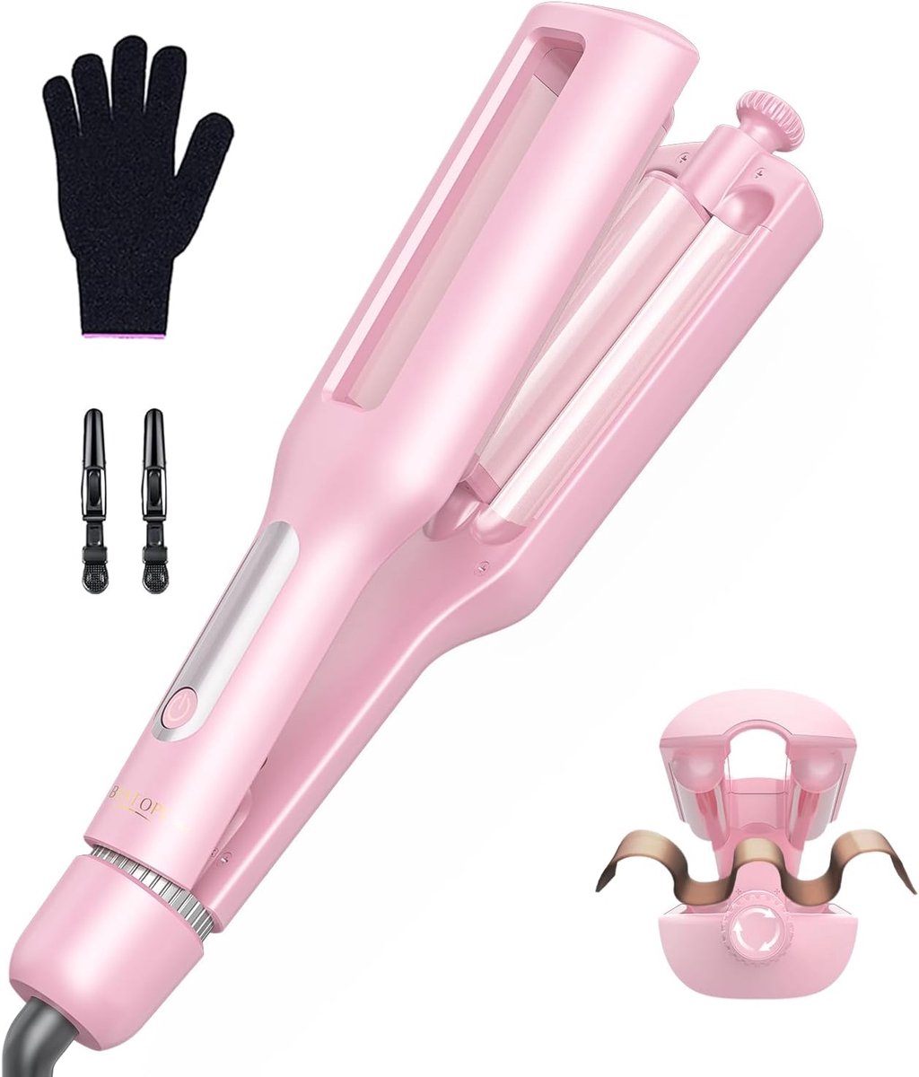 SnelShoppen - 4-in-1 Verstelbare Haargolven Styler 22/25/32/38 mm voor Strandgolven, Natuurlijke Golven, Watergolven, Zeemeermin Golven, Digitale Weer