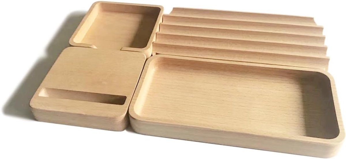 SnelShoppen - Puzzle Desk Organizer Houten Pennenhouder - 4-delig Modular Set voor Bureau, Kantoor, Thuis, Telefoonstandaard, Notities, Kantoorbenodig