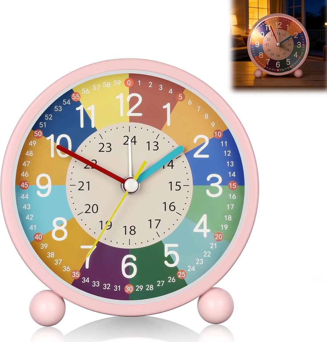 SnelShoppen - Kids Alarm Clock - Stille Leerklok met Nachtlampje en Sluimerfunctie voor Jongens en Meisjes - Roze Bedklok voor Kinderkamer en Thuis