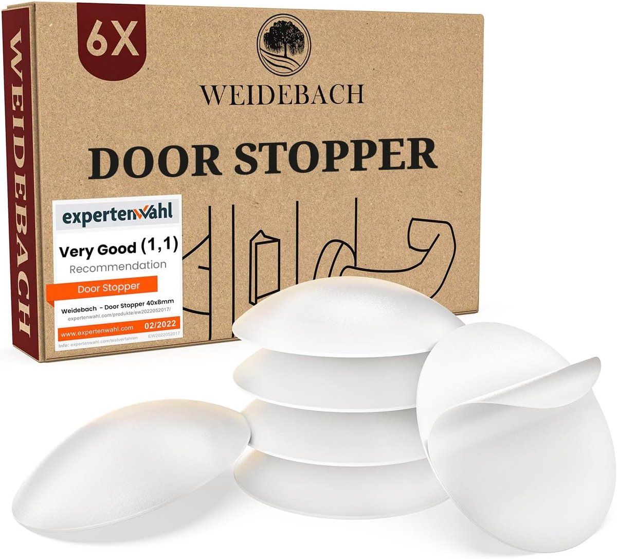 SnelShoppen - Deur Stoppers - Zelfklevende Rubberen Deurbuffers voor Muren en Meubels - Diameter 40 mm, Hoogte 8 mm - Set van 6 - Wit, Bescherming teg